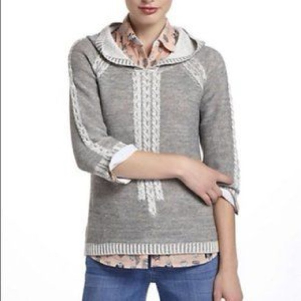 Far Away From Close Anthropologie Gray Hooded Quarter Sleeve Sweater Medium